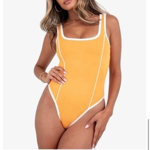 NWT - Kittenish Marigold White Trimmed One-Piece Swim suit